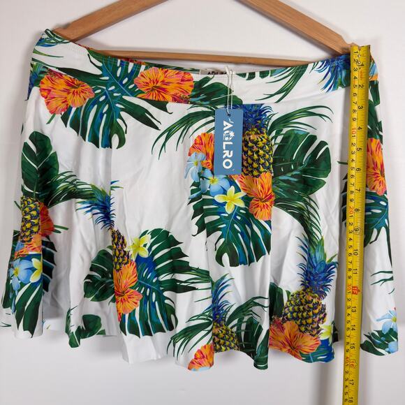 Aulro XL Skirt Tropical Floral Pineapple Print Stretchy Flare NWT Summer Beach - Picture 4 of 6